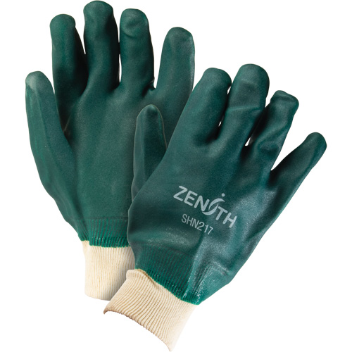 Double Dipped Green Gloves, 10" L, PVC, Cotton Jersey Inner Lining, 70-mil Seaboard Timber Mart
