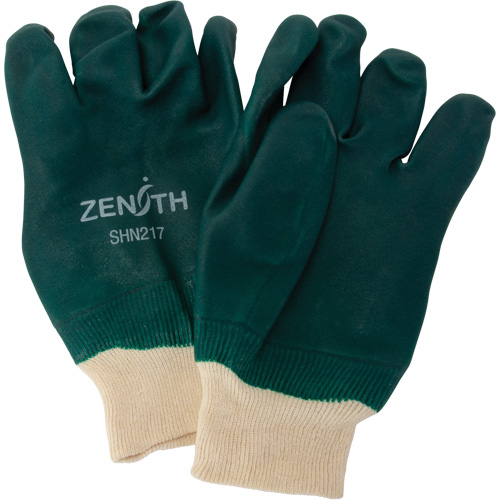 Double Dipped Green Gloves, 10" L, PVC, Cotton Jersey Inner Lining, 70-mil Seaboard Timber Mart