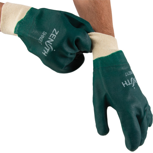 Double Dipped Green Gloves, 10" L, PVC, Cotton Jersey Inner Lining, 70-mil Seaboard Timber Mart