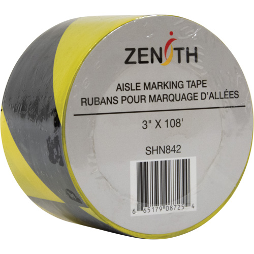 Aisle Marking Tape, 3" x 108', PVC, Black and Yellow Seaboard Timber Mart
