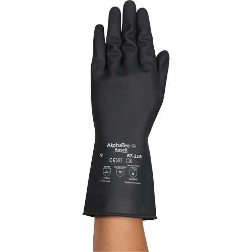 Gants r&eacute;sistants aux produits chimiques AlphaTec 87-118, Taille Petit/7, 12,6" lo, Latex de caoutchouc, Doublure en Coton, 31-mil Seaboard Timber Mart