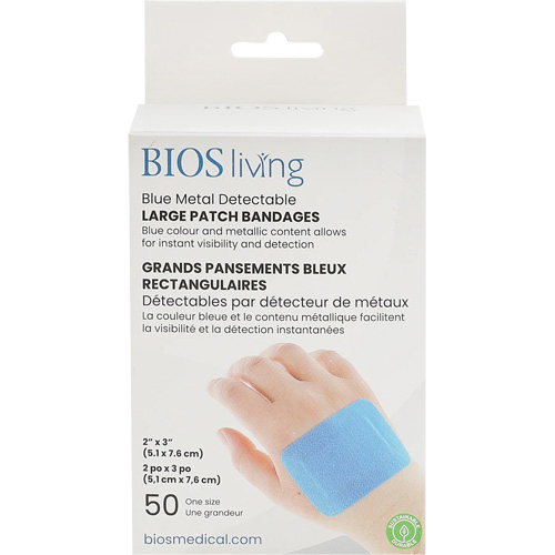 Grands bandages renforc&eacute;s bleus, Rectangulaire/carr&eacute;e, 3", Tissu d&eacute;tectable, St&eacute;rile Seaboard Timber Mart