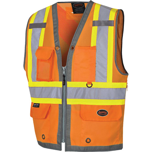 Veste de s&eacute;curit&eacute; pour arpenteur Pioneer avec fermeture &agrave; glissi&egrave;re et dos en maille, Orange haute visibilit&eacute;, Petit, Polyester Seaboard Timber Mart
