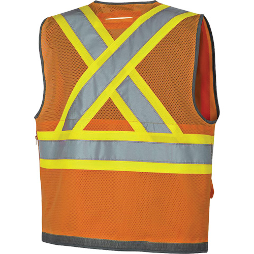 Veste de s&eacute;curit&eacute; pour arpenteur Pioneer avec fermeture &agrave; glissi&egrave;re et dos en maille, Orange haute visibilit&eacute;, Petit, Polyester Seaboard Timber Mart