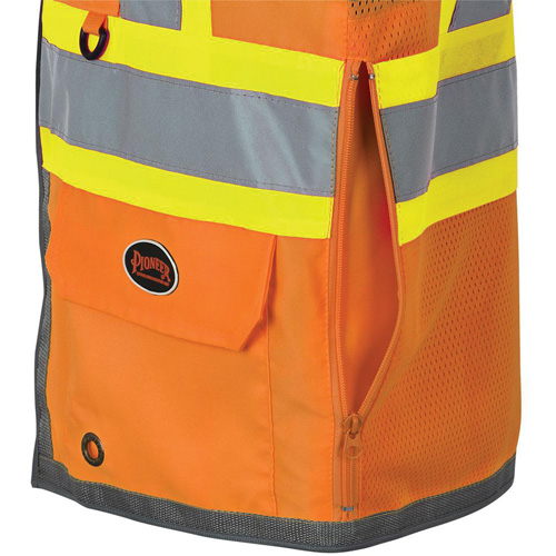 Veste de s&eacute;curit&eacute; pour arpenteur Pioneer avec fermeture &agrave; glissi&egrave;re et dos en maille, Orange haute visibilit&eacute;, Petit, Polyester Seaboard Timber Mart