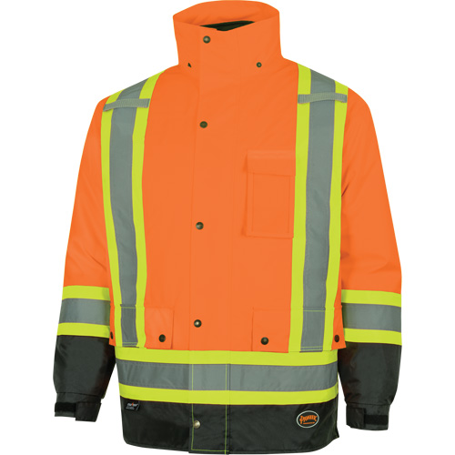 5056 Pioneer&reg; Yukon 7-in-1 Waterproof Winter Safety Parka, Polyester, Black/High Visibility Orange, X-Small Seaboard Timber Mart