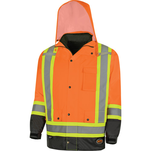 5056 Pioneer&reg; Yukon 7-in-1 Waterproof Winter Safety Parka, Polyester, Black/High Visibility Orange, X-Small Seaboard Timber Mart