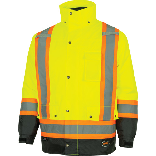 5057 Pioneer&reg; Yukon 7-in-1 Waterproof Winter Safety Parka, Polyester, Black/High Visibility Lime-Yellow, X-Small Seaboard Timber Mart