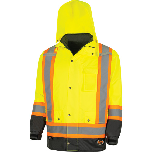 5057 Pioneer&reg; Yukon 7-in-1 Waterproof Winter Safety Parka, Polyester, Black/High Visibility Lime-Yellow, X-Small Seaboard Timber Mart