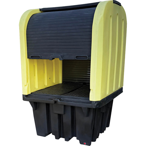 Yellow Roll Top Hardcover Spill Pallet, 65" L x 65" W x 101" H, 5000 lbs. Load Capacity Seaboard Timber Mart