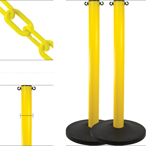 Industrial Stanchion Kit with Plastic Chain, 37" High, Yellow Seaboard Timber Mart