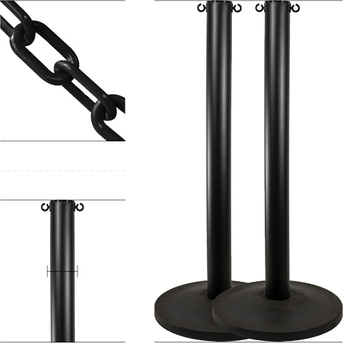 Industrial Stanchion Kit with Plastic Chain, 37" High, Black Seaboard Timber Mart