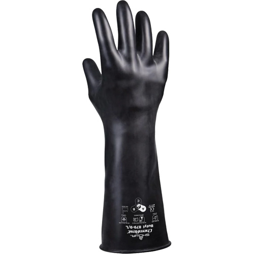 879 Acid-Resistant Gloves, Size Large/9, 14" L, Butyl Rubber, 28-mil Seaboard Timber Mart