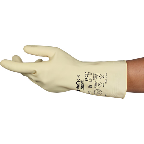 AlphaTec&reg; 87-137 Lightweight Natural Gloves, Size 9, 11.8" L, Rubber Latex, 16-mil Seaboard Timber Mart