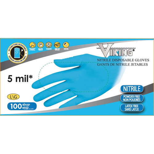Gants jetables 34600, Moyen, Nitrile, 5 mils, Sans poudre, Bleu Seaboard Timber Mart
