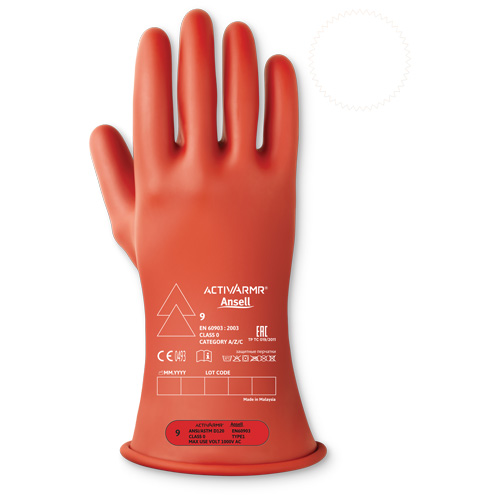 ActivArmr&reg; Electrical Insulating Class 0 Gloves, 12, 11" L, Level 1, ASTM D120/ATSM F2675:2021/IEC 614821-2:2014 Seaboard Timber Mart