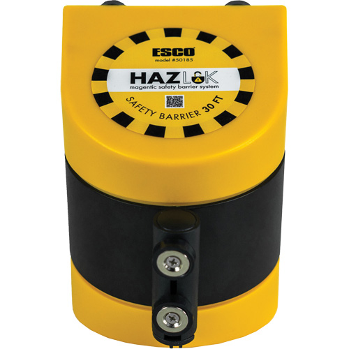 HAZLOK Safety Barrier System, Plastic, Magnetic Mount, 30', Black and Yellow Tape Seaboard Timber Mart