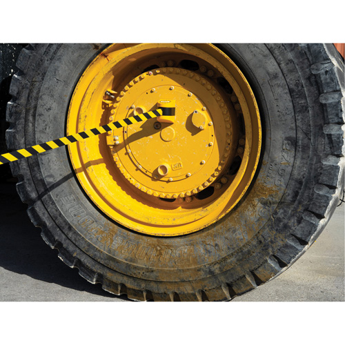 HAZLOK Safety Barrier System, Plastic, Magnetic Mount, 30', Black and Yellow Tape Seaboard Timber Mart