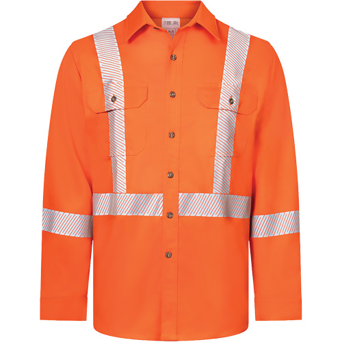 Chemise de travail haute visibilit&eacute; &agrave; bandes segment&eacute;es 7 oz de luxe Avenger, Style 652, Hommes, Petit, Orange Seaboard Timber Mart