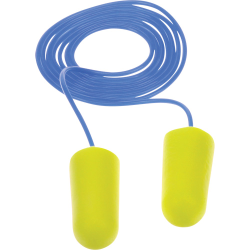Bouchons d'oreilles n&eacute;on jaune E-A-Rsoft, Vrac - Sac en poly, Avec cordon Seaboard Timber Mart
