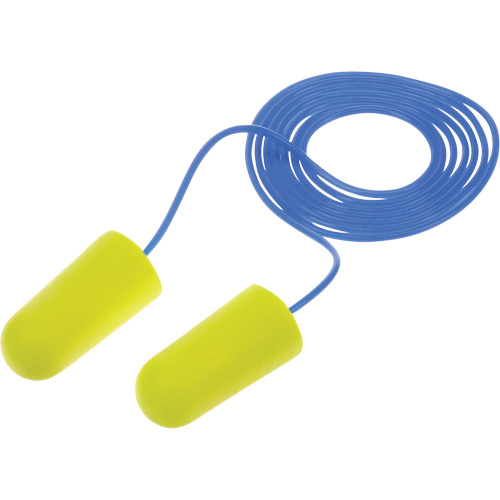 Bouchons d'oreilles n&eacute;on jaune E-A-Rsoft, Vrac - Sac en poly, Avec cordon Seaboard Timber Mart