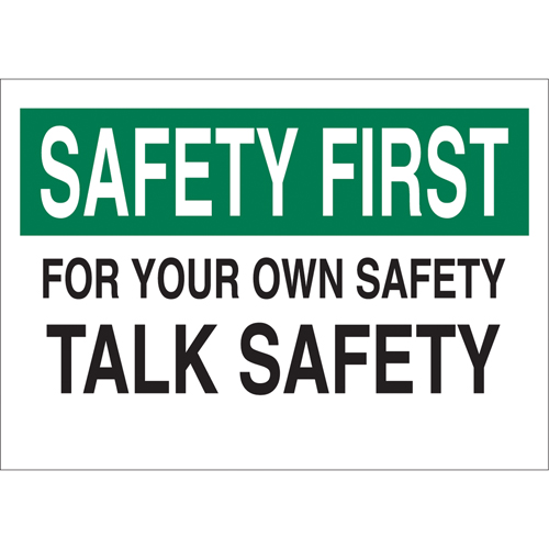 Enseigne  Talk Safety , 10" x 14", Aluminium, Anglais Seaboard Timber Mart