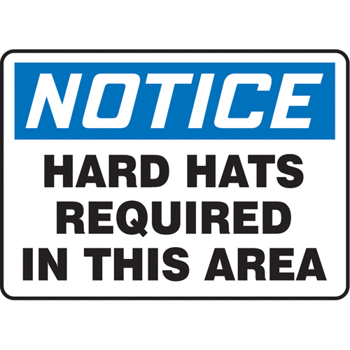 Enseigne  Hard Hats Required , 10" x 14", Vinyle, Anglais Seaboard Timber Mart