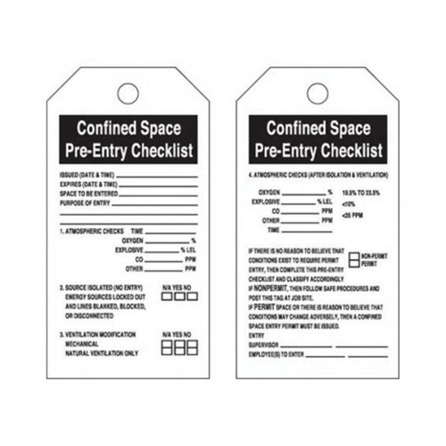 "Confined Space" Tags, Polyester, 3" W x 5-3/4" H, English Seaboard Timber Mart