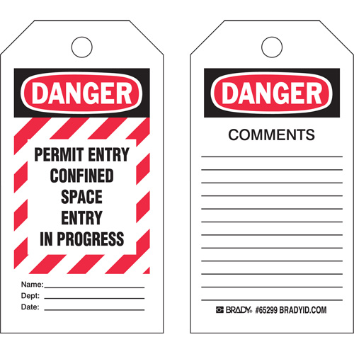"Confined Space" Tags, Polyester, 3" W x 5-3/4" H, English Seaboard Timber Mart