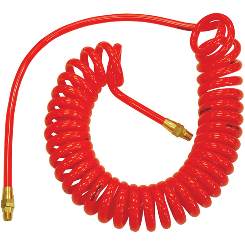 Flexcoil Self-Storing Polyurethane Air Hoses With Fittings, Air, 3/8" ID x 15' L, Polyurethane, 140 PSI at 23 °C Seaboard Timber Mart