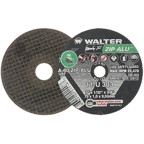 ZIP ALU Cutting Wheel, 3" x 1/32", 3/8" Arbor, Type 1, Aluminum Oxide, 25470 RPM Seaboard Timber Mart