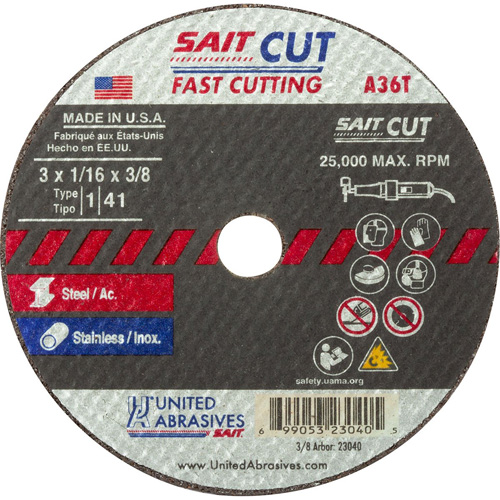 Cut-Off Wheel (A36T), 13" x 1/16", 3/8" Arbor, Type 27, Aluminum Oxide, 25000 RPM Seaboard Timber Mart