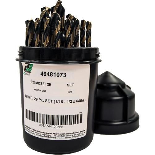 Foret pour m&eacute;canicien s&eacute;rie courte 135° - 1/16" &agrave; 1/2" par 1/64", 29 morceaux, Acier rapide Seaboard Timber Mart