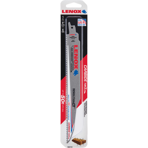 Lame de scie alternative pour d&eacute;molitions, Carbure, 6 Dents par pouce, 9" lo x 1" la Seaboard Timber Mart