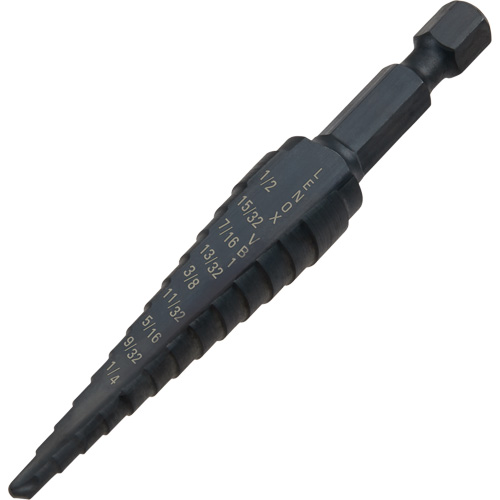 #1 Step Drill Bit, 1/8" - 1/2" , 1-3/2" Increments, High Speed Steel Seaboard Timber Mart