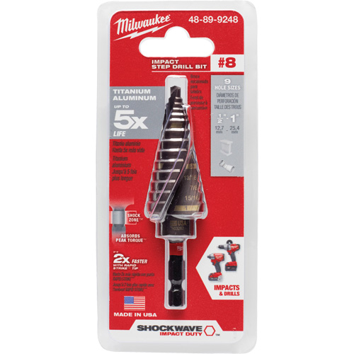 Foret &eacute;tag&eacute; #8 Shockwave Impact Duty, 1/2" - 1", Incr&eacute;ments de 1/16", Titane Seaboard Timber Mart