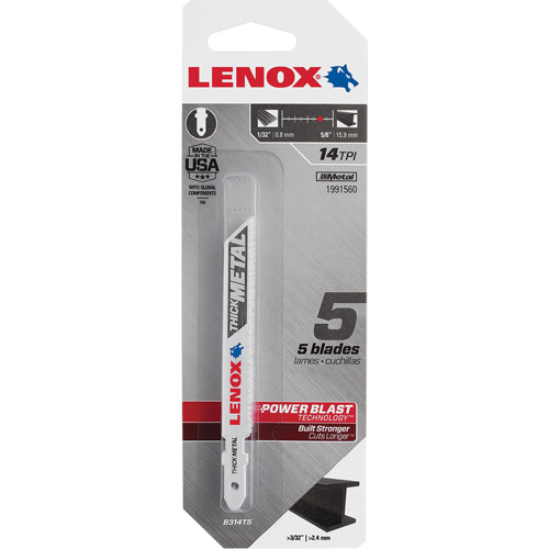 Lames de scie sauteuse pour coupe du m&eacute;tal, Bim&eacute;tal, 14 Dents par pouce, 3-5/8" lo x 3/8" la Seaboard Timber Mart