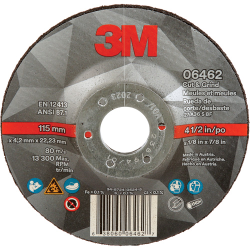 Cut & Grind Wheel, 4-1/2" x 1/8", 7/8" Arbor, Type 27, Ceramic Seaboard Timber Mart