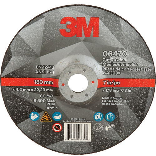 Cut & Grind Wheel, 7" x 1/8", 7/8" Arbor, Type 27, Ceramic Seaboard Timber Mart