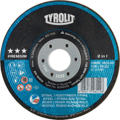 Rondeller Depressed Centre Grinding Wheel, 4-1/2", 36 Grit, 7/8", 13300 RPM, Type 29 Seaboard Timber Mart