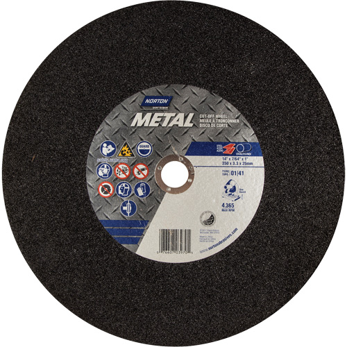 Metal A Chop Saw Cut-Off Wheel, 14" x 3/32", 1" Arbor, Type 01/41, Aluminum Oxide, 4365 RPM Seaboard Timber Mart