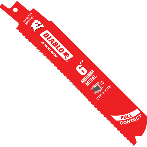 Medium Metal Reciprocating Saw Blade, Bi-Metal, 14-18 TPI, 6" L x 1" W Seaboard Timber Mart