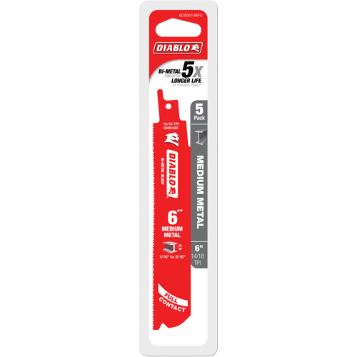 Medium Metal Reciprocating Saw Blade, Bi-Metal, 14-18 TPI, 6" L x 1" W Seaboard Timber Mart