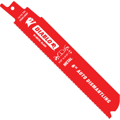 Reciprocating Blade for Auto Dismantling, Bi-Metal, 10-14 TPI, 6" L x 1" W Seaboard Timber Mart