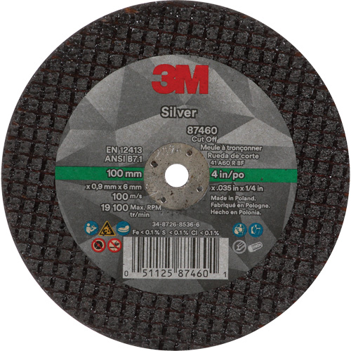 Silver Cut-Off Wheel, 4" x 0.04", 1/4"-28 Arbor, Type 1, Ceramic, 19100 RPM Seaboard Timber Mart