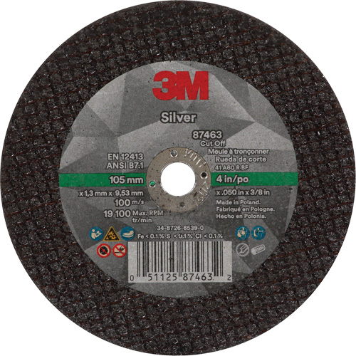 Silver Cut-Off Wheel, 4" x 0.05", 3/8"-24 Arbor, Type 1, Ceramic, 19100 RPM Seaboard Timber Mart