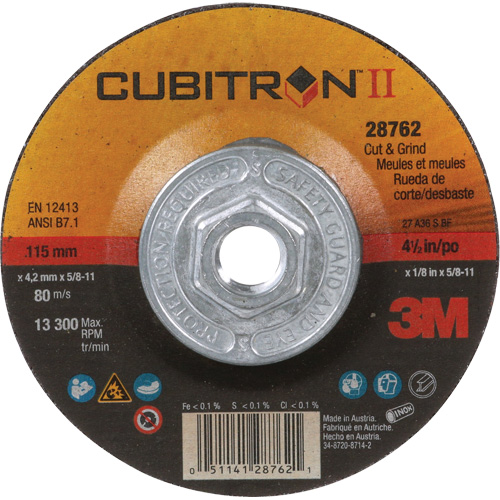 Cubitron II Quick Change Cut & Grind Wheel, 4-1/2" x 1/8", 5/8"-11 Arbor, Type 27, Ceramic Seaboard Timber Mart