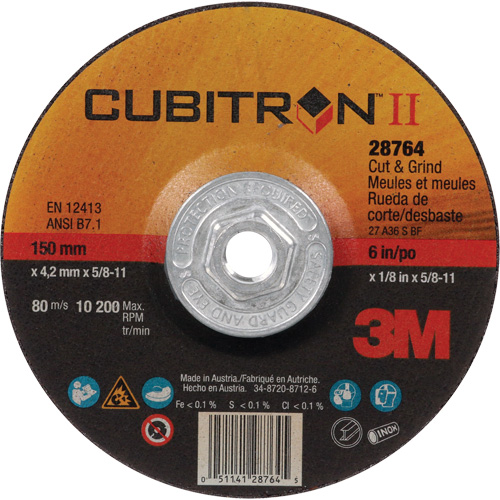 Cubitron II Quick Change Cut & Grind Wheel, 6" x 1/8", 5/8"-11 Arbor, Type 27, Ceramic Seaboard Timber Mart