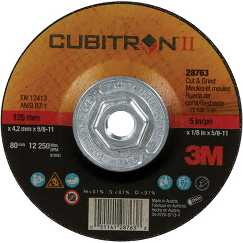 Cubitron II Quick Change Cut & Grind Wheel, 5" x 1/8", 5/8"-11 Arbor, Type 27, Ceramic Seaboard Timber Mart