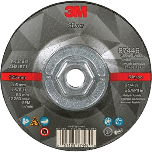 Quick Change Silver Depressed Centre Grinding Wheel 87446, 5" x 1/4", 5/8"-11 Arbor, Type 27, Ceramic Seaboard Timber Mart